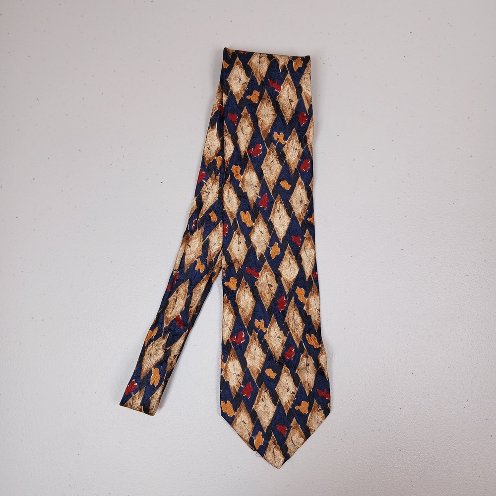 Ermenegildo Zegna Tie Men Navy Beige Red Gold Silk Geometric Diamond Classic